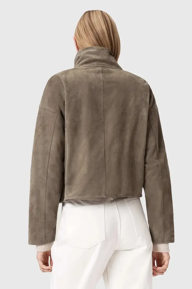 giacca in pelle scamosciata Beige miniatura 2