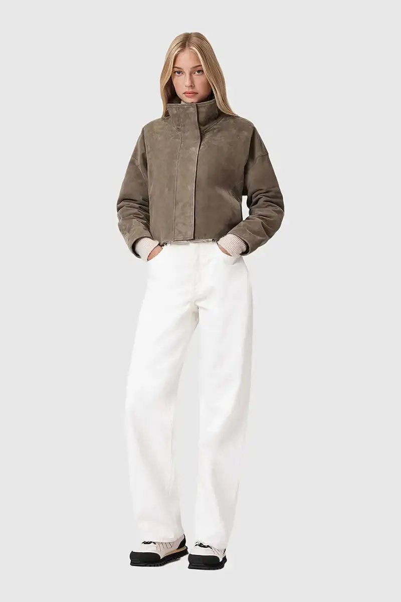 giacca in pelle scamosciata Beige miniatura 3