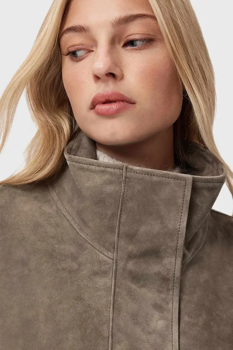 giacca in pelle scamosciata Beige miniatura 4