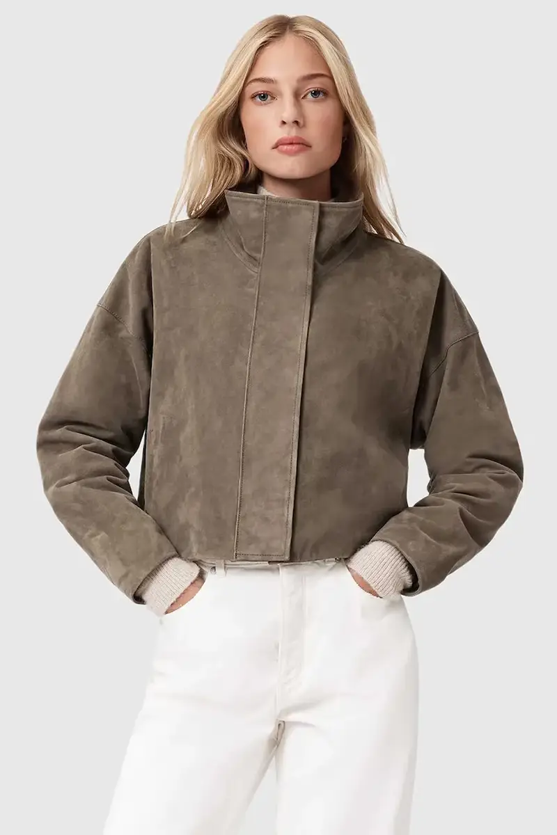 giacca in pelle scamosciata Beige