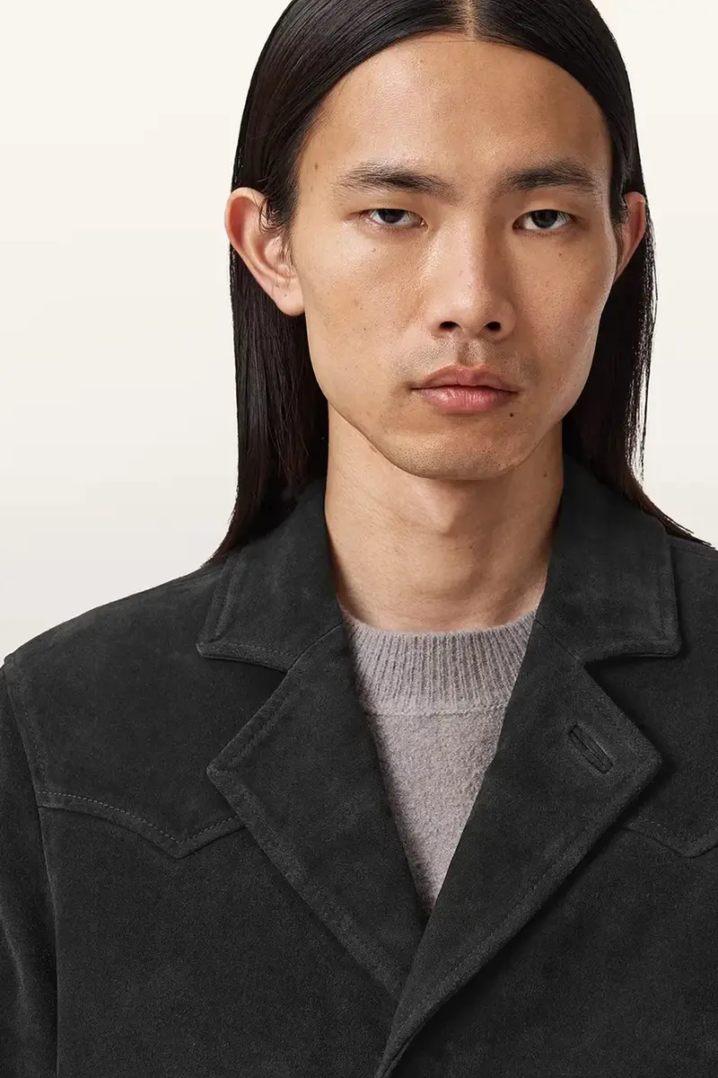 giacca in pelle scamosciata HORNETT uomo colore nero M020LD miniatura 2