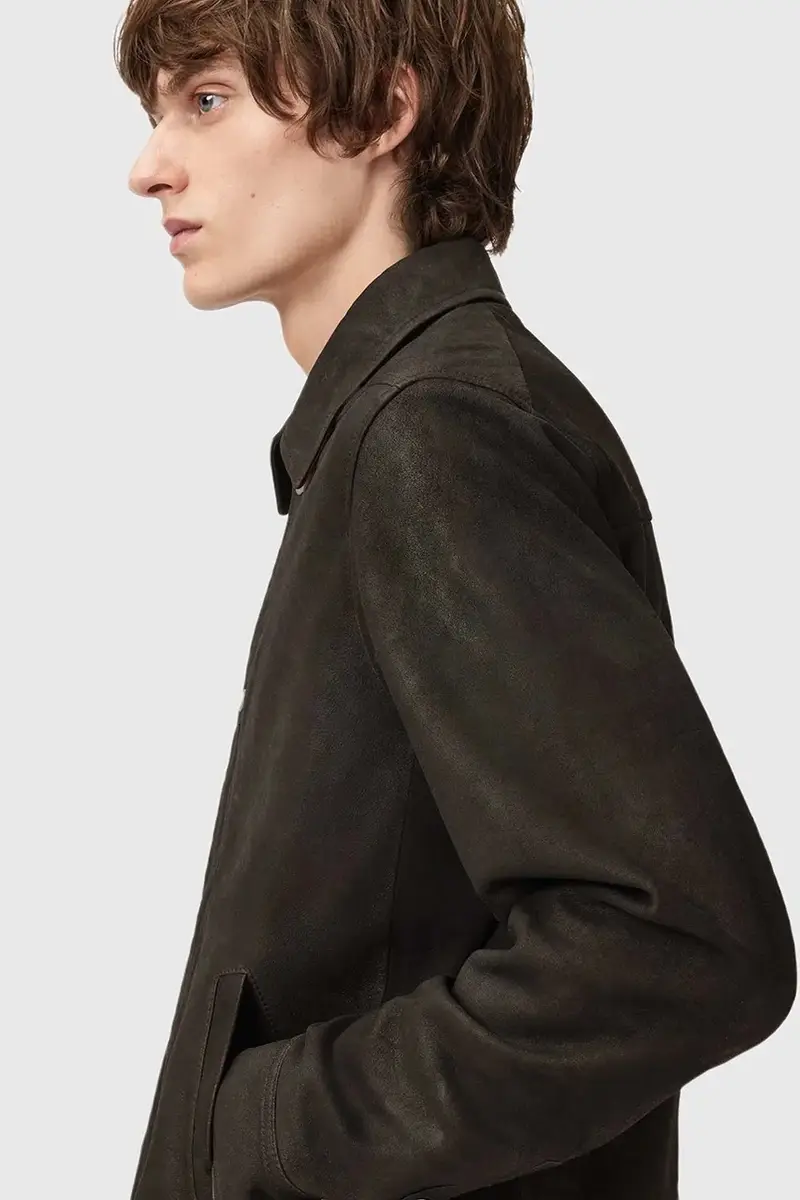 giacca in pelle scamosciata Marrone miniatura 5