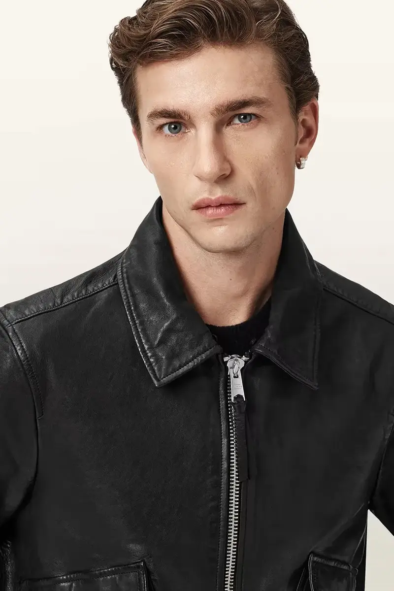 giacca in pelle VAUCLUSE Nero miniatura 5