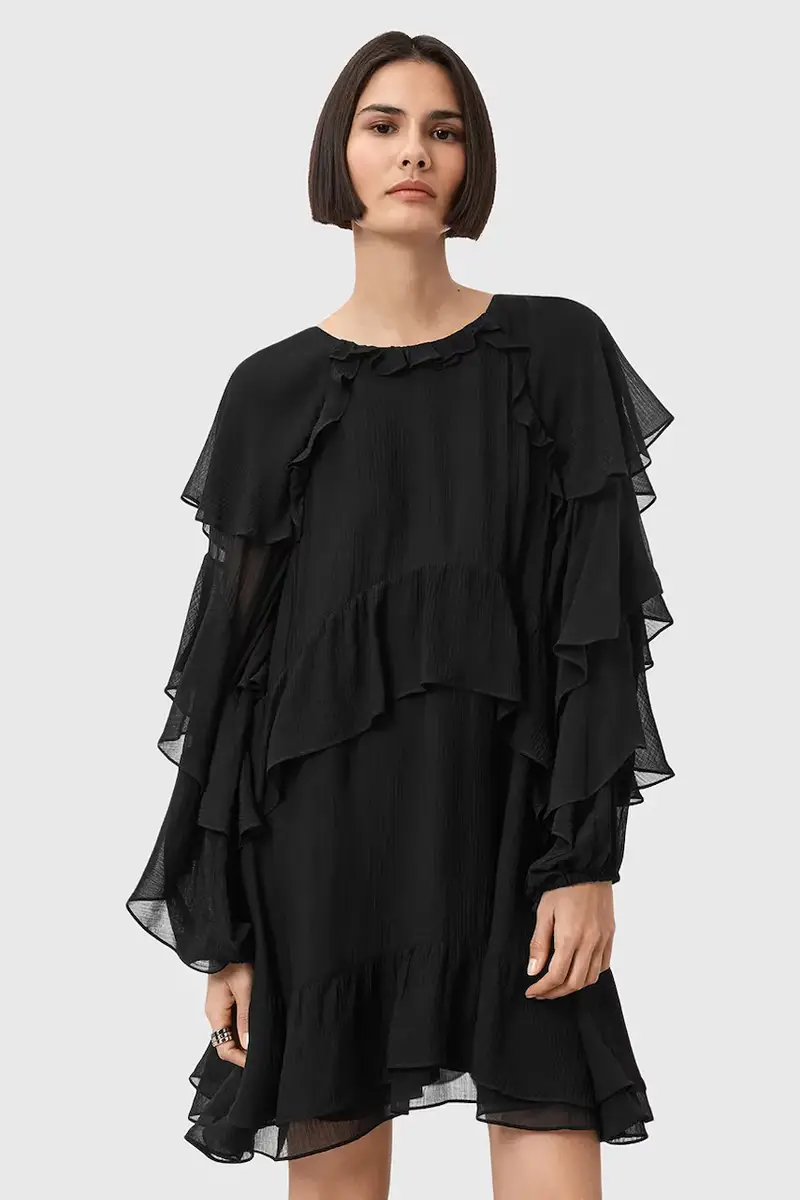 vestito con seta LISSIE colore nero W100DD miniatura 2