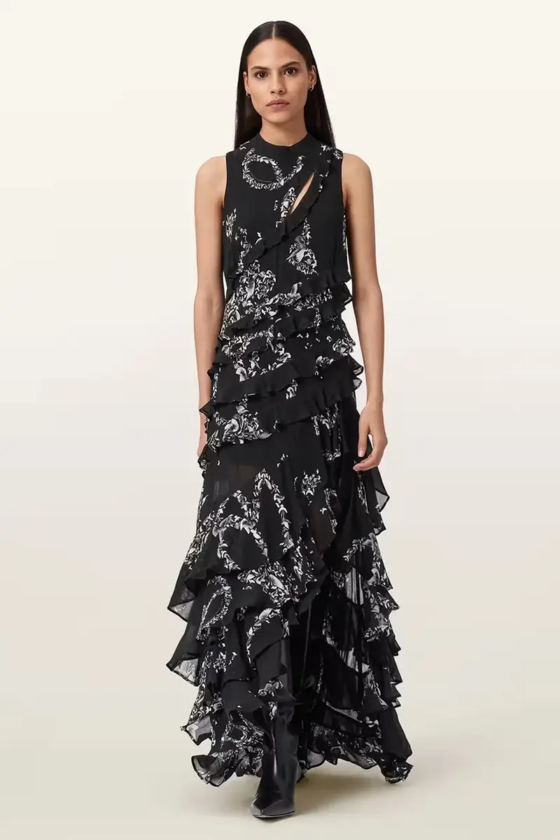 vestito di viscosa CADY colore nero W004DD miniatura 5