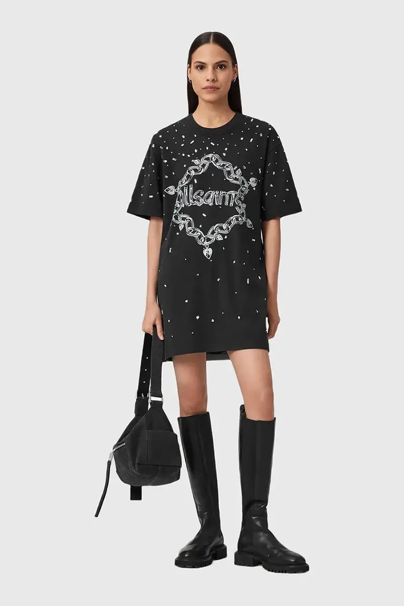 vestito in cotone DRIP colore nero W082DD miniatura 5