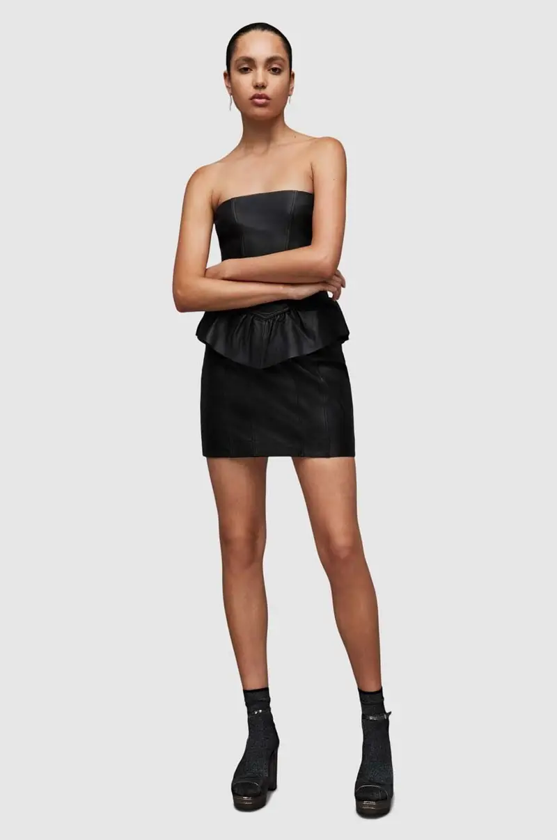 vestito in pelle WL068Z CASSIE LEA RUFFLE DR Nero miniatura 5