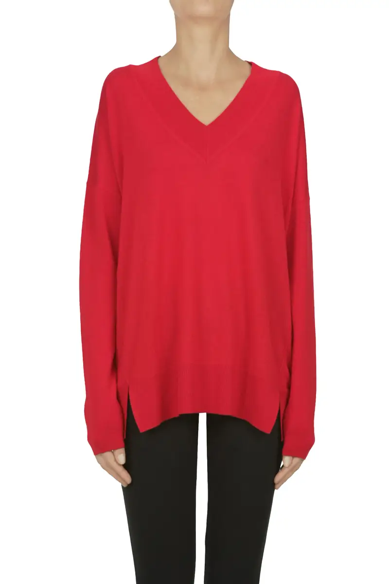 Pullover ampio in lana vergine Rosso