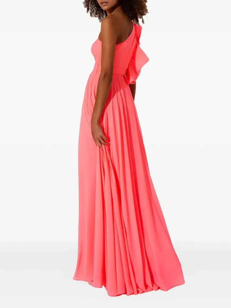 Abito rosa brillante monospalla con ruches miniatura 2