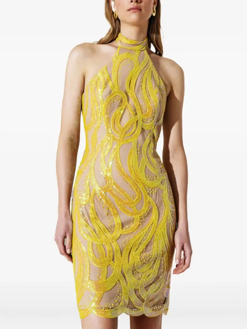 Abito semitrasparente con gonnellone giallo miniatura 3