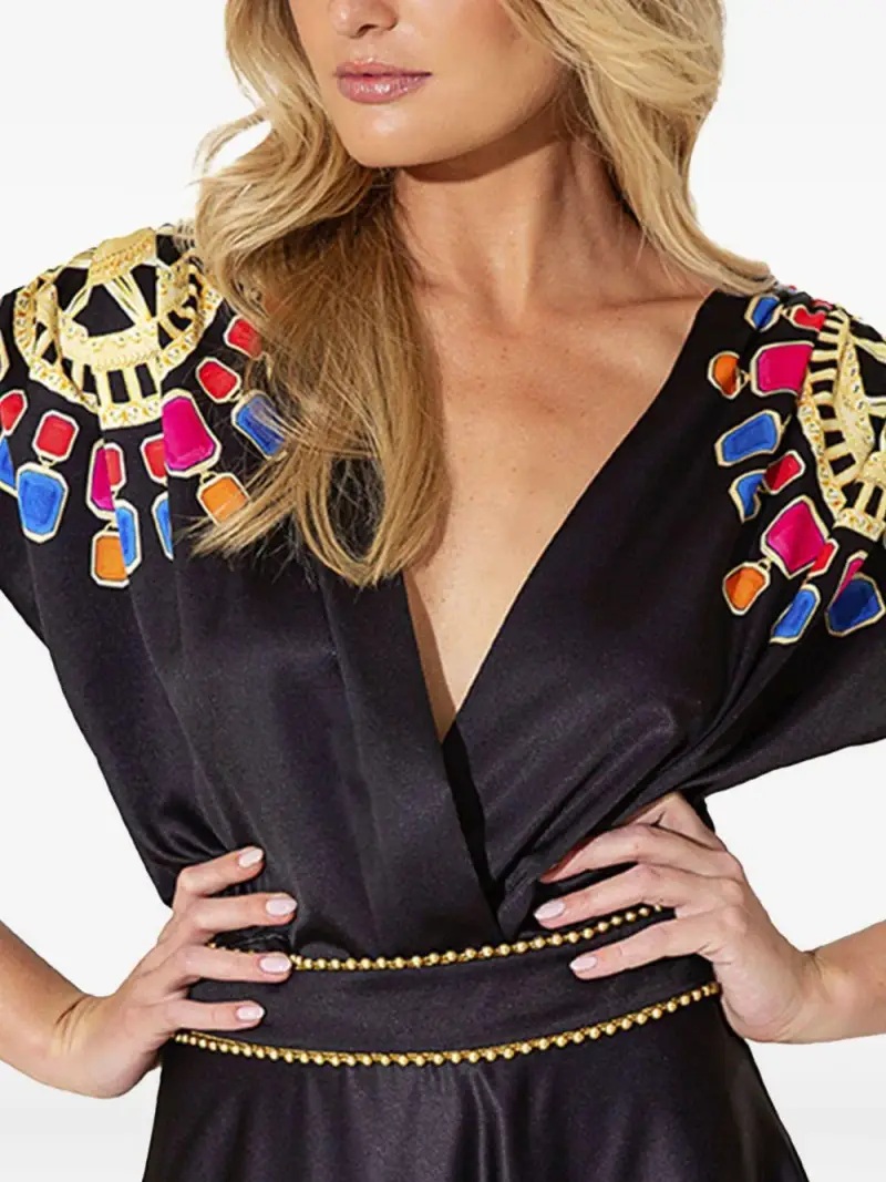 Blusa nera con fantasia Multicolor miniatura 3