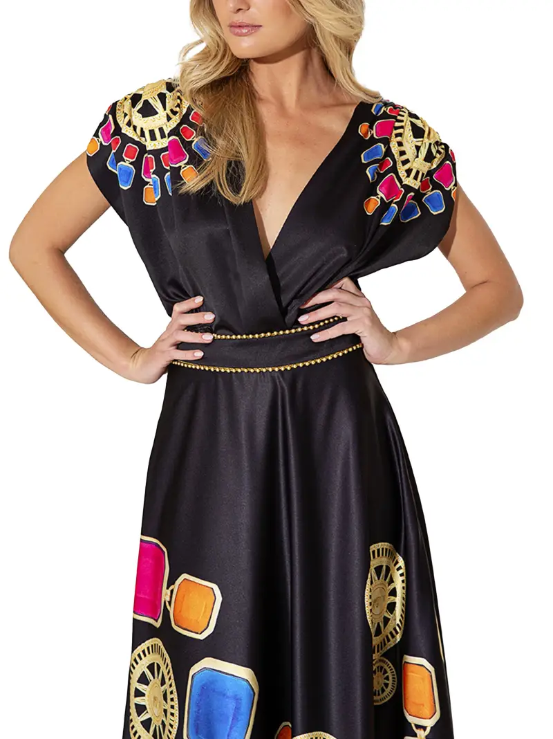 Blusa nera con fantasia Multicolor