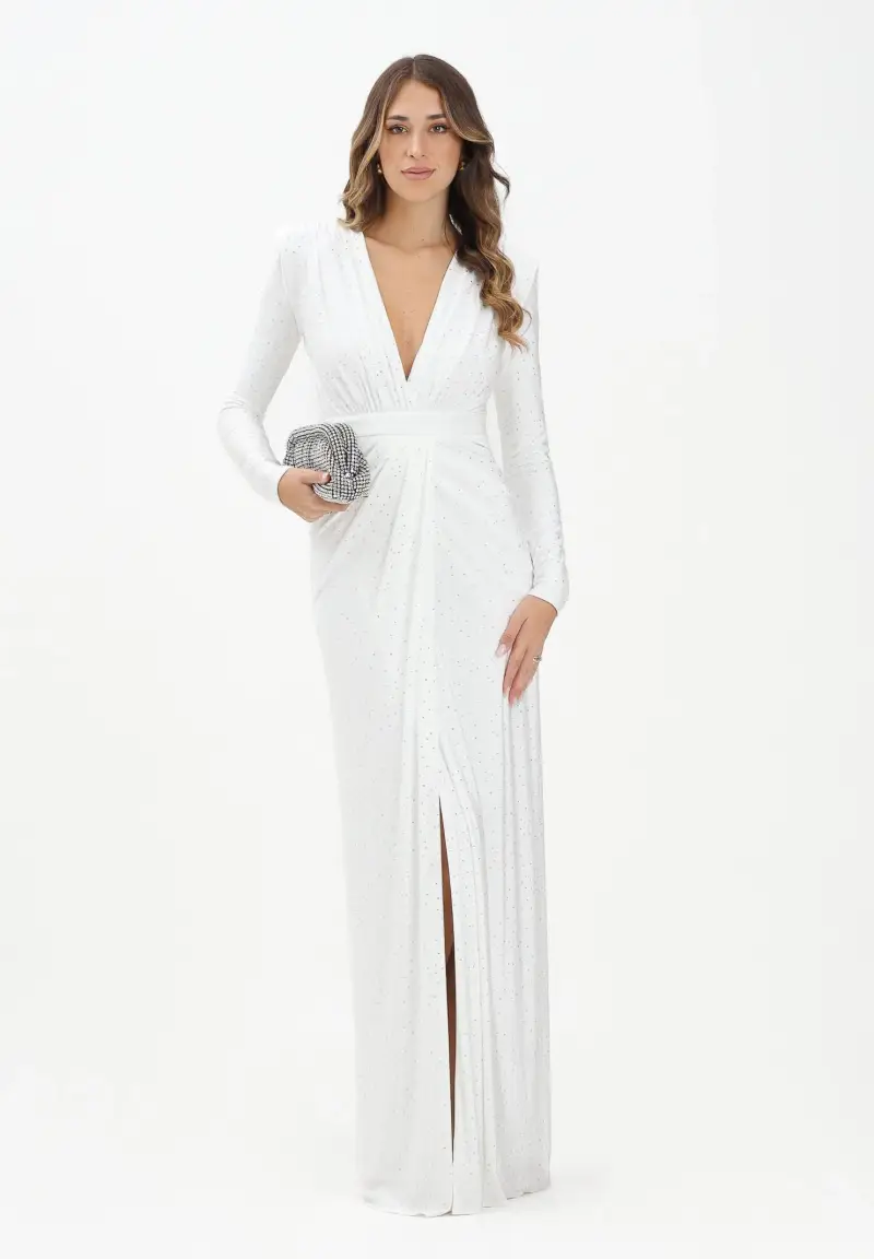 Abito lungo Acacio bianco da donna con luminosi micro strass miniatura 2