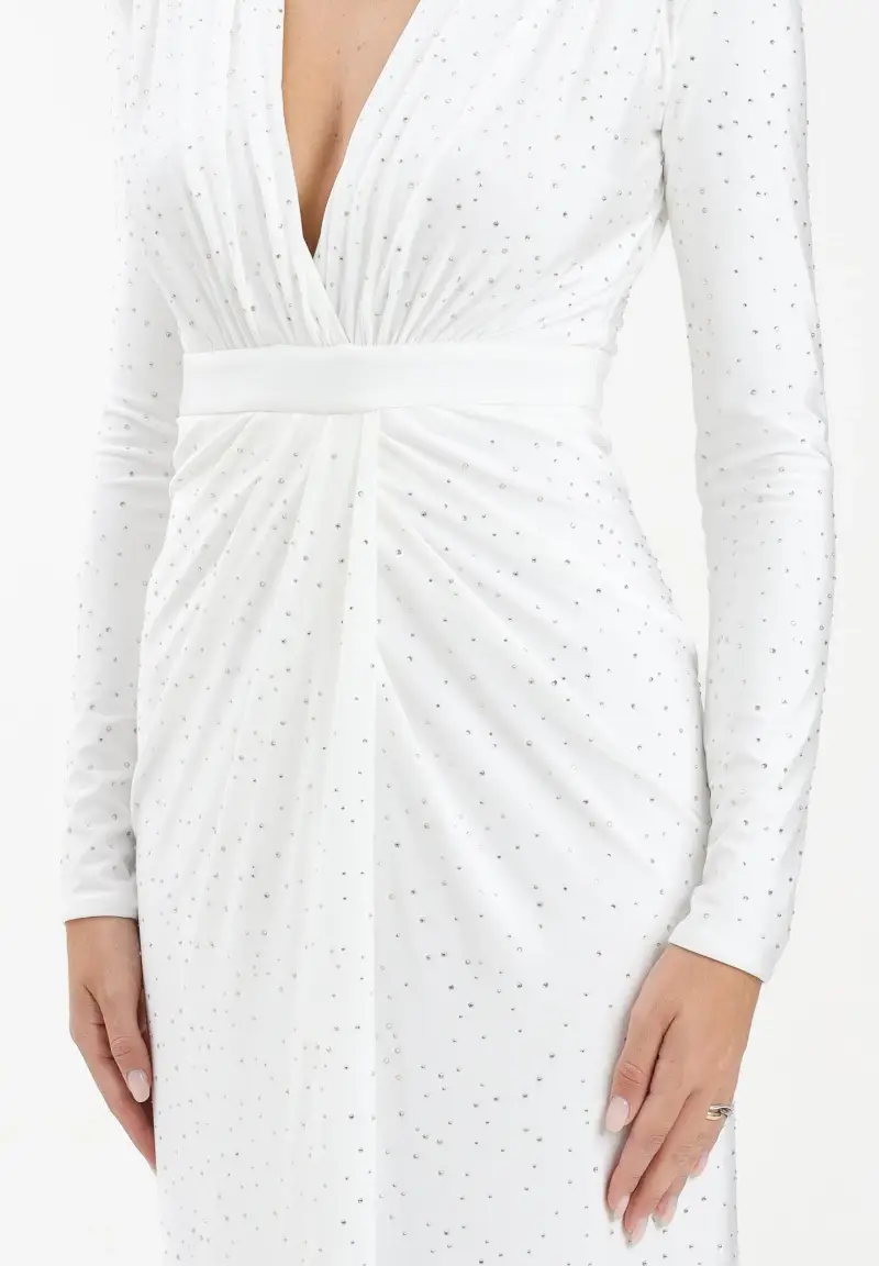 Abito lungo Acacio bianco da donna con luminosi micro strass miniatura 3