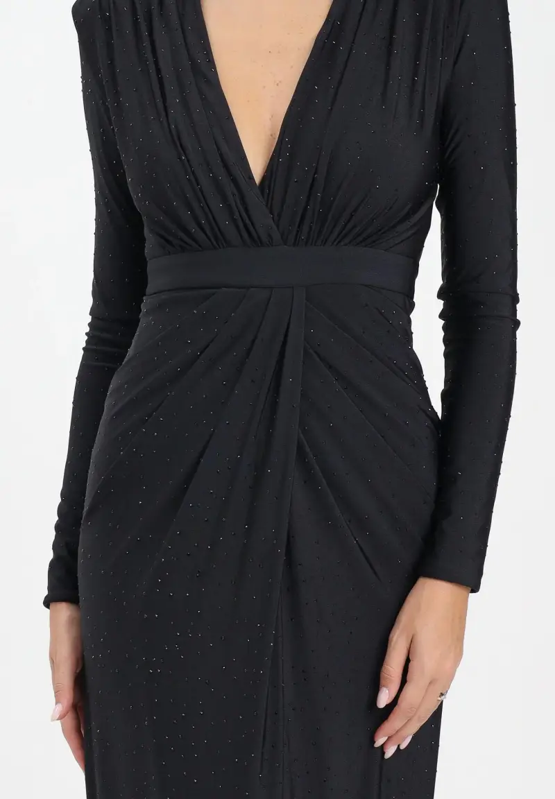 Abito lungo Acacio nero da donna con luminosi micro strass miniatura 3