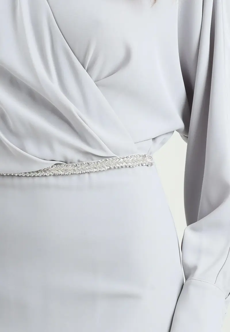 Abito lungo Acme in elegante tessuto grigio perla da donna miniatura 3