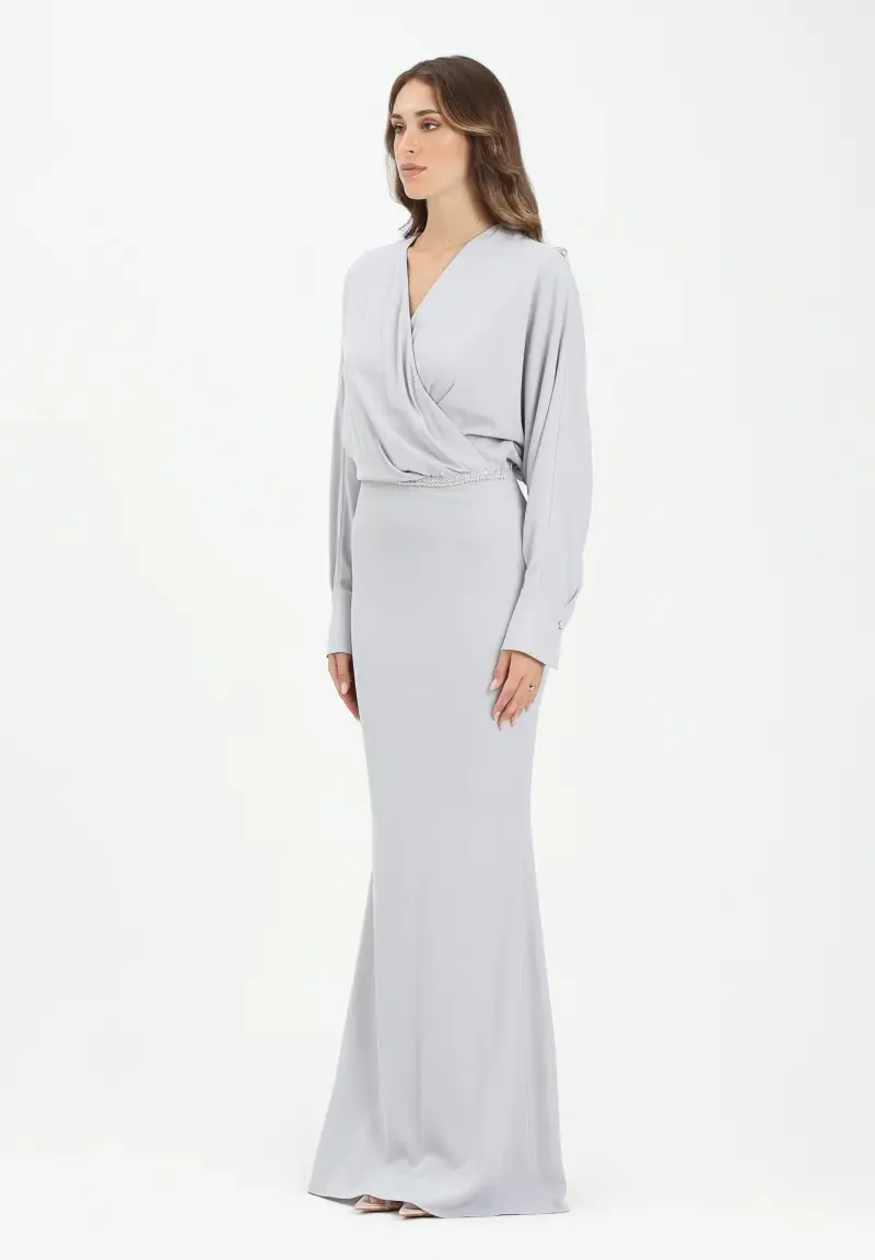 Abito lungo Acme in elegante tessuto grigio perla da donna