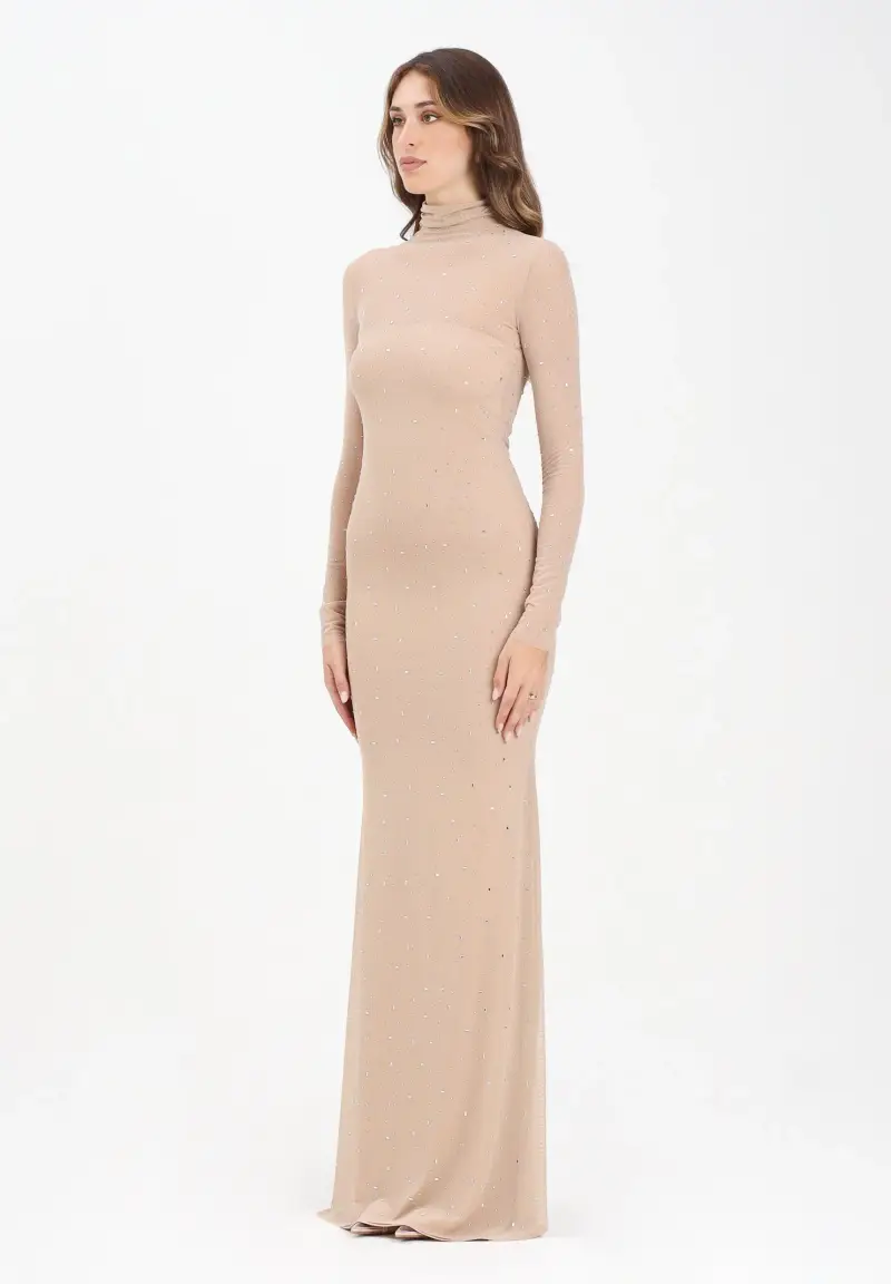 Abito lungo Acoro nude da donna con strass all-over