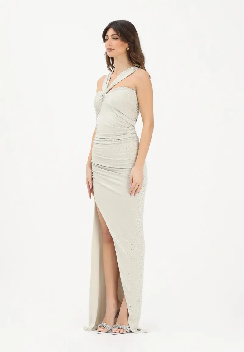 Abito lungo Annya bianco mandorla da donna con strass