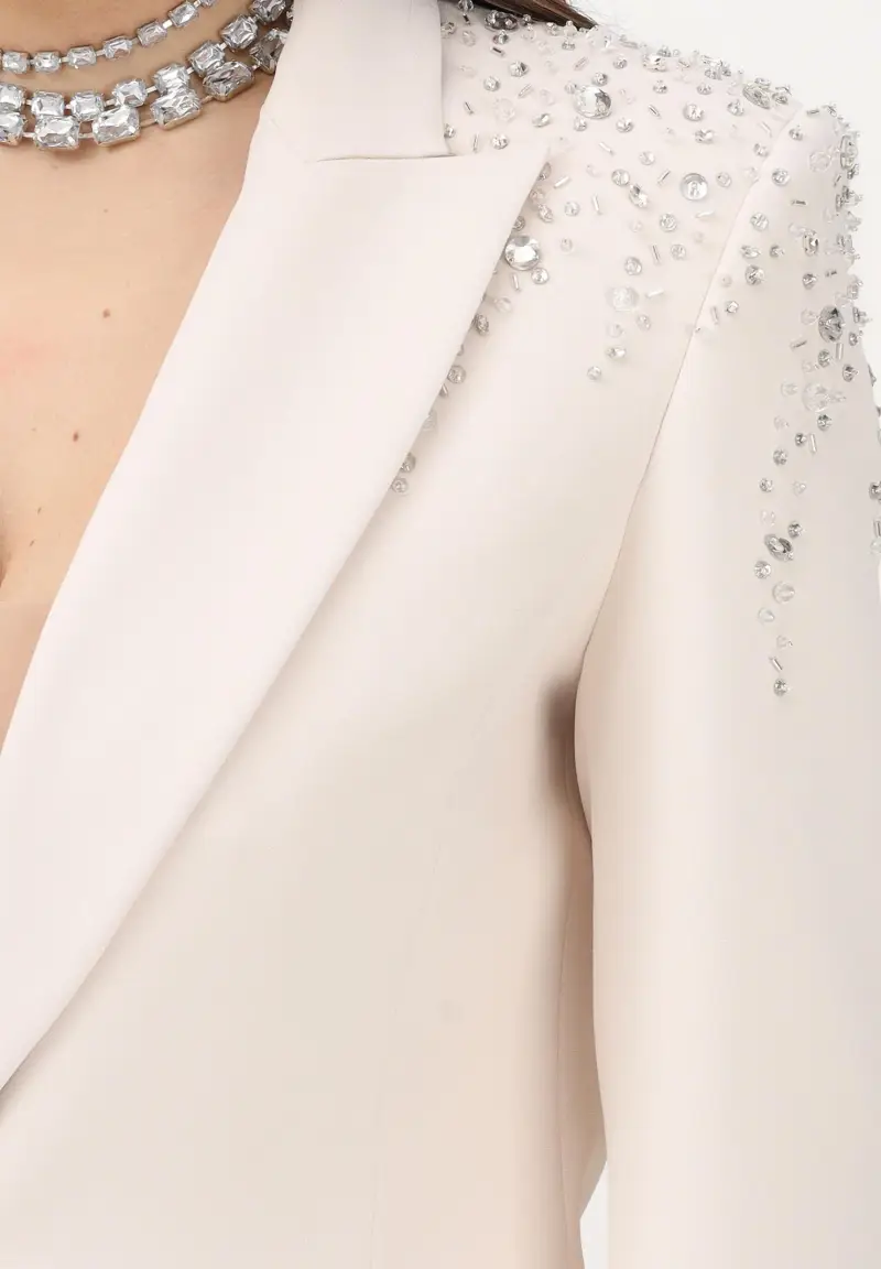 Giacca Maxilt panna da donna con applicazioni gioiello sulle spalle miniatura 3