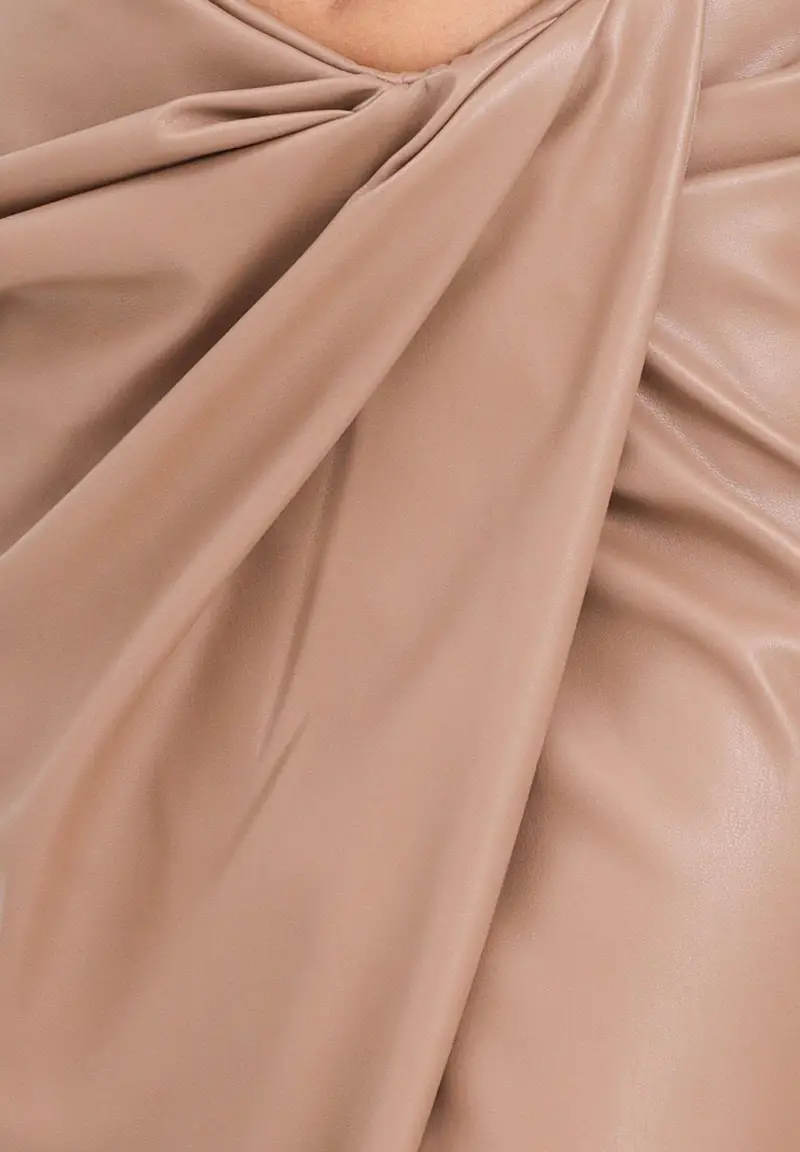 Gonna midi Gaeta in ecopelle color cammello da donna miniatura 3