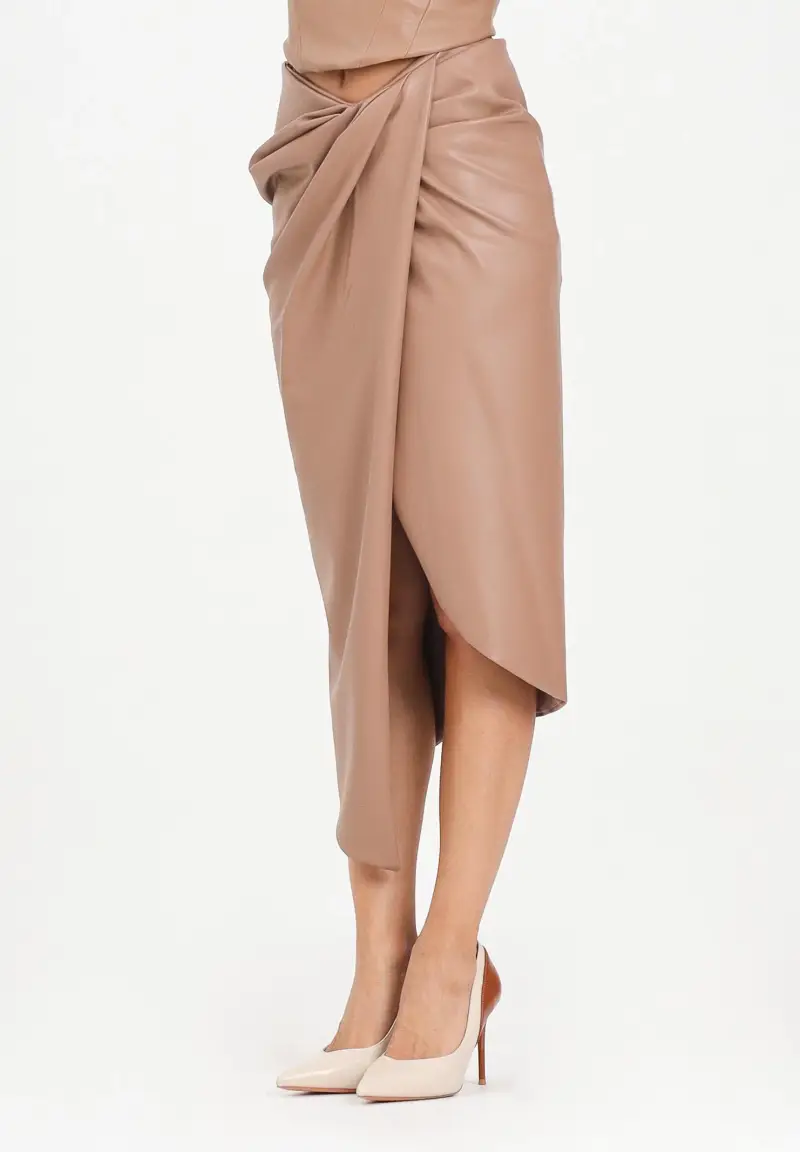 Gonna midi Gaeta in ecopelle color cammello da donna