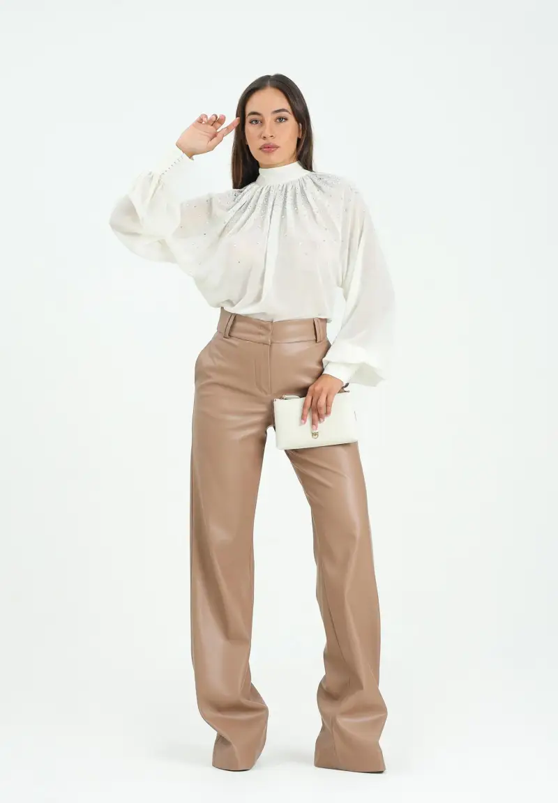 Pantalone Pozio in ecopelle cammello da donna miniatura 2