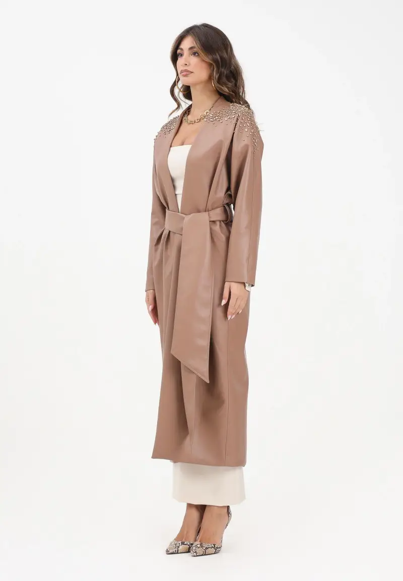 Trench Sabelle in ecopelle color cammello da donna