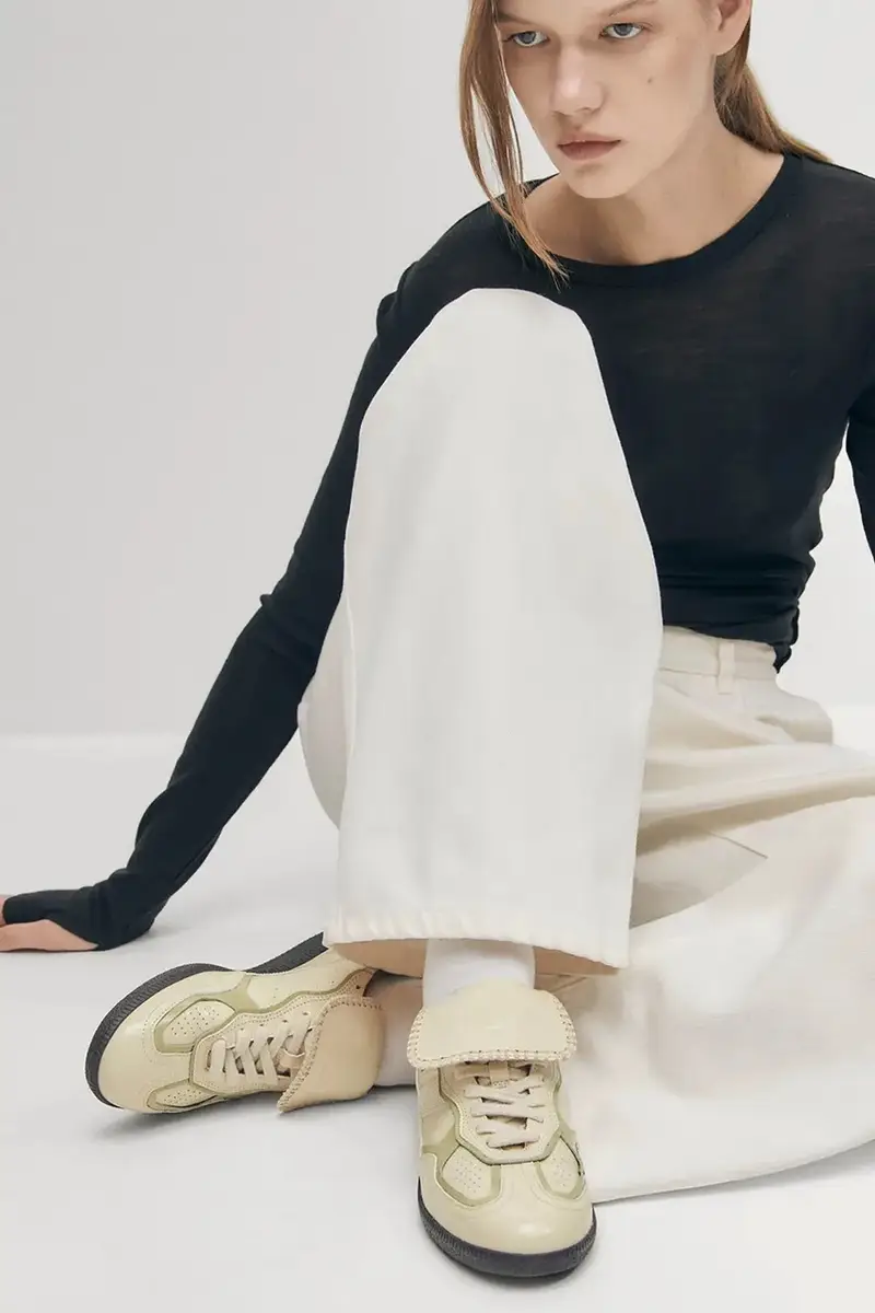 sneakers in pelle Tb.490 colore beige S100829-02 miniatura 5