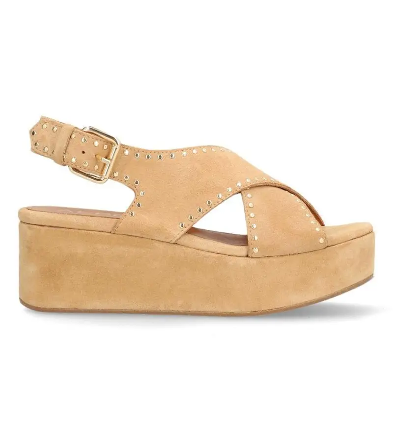 per donna 516111 Sandali Sitges in pelle beige (38), 5 a 8cm, Fibbia, Casual Cammello