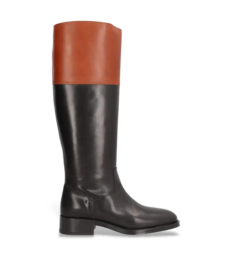 per donna 534208 Stivali in pelle Couture marrone e nero (38), 3 a 5cm, Cerniera, Casual