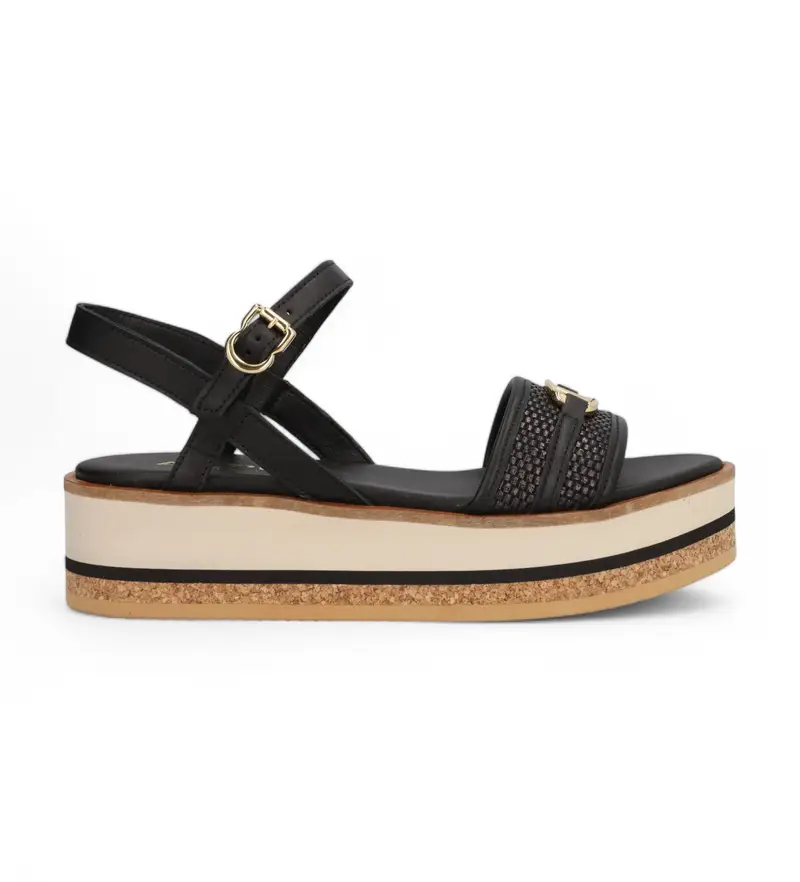 per donna. 549413 Sandali in pelle nera Kenia (39), Nero, 3 a 5cm, Fibbia, Casual
