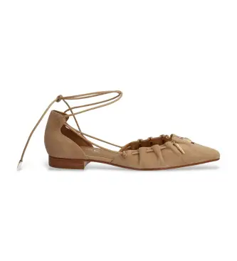 per donna 552112 Ballerine Audrey in camoscio beige (36), Pelle, Basso, Stringhe, Casual Dorato