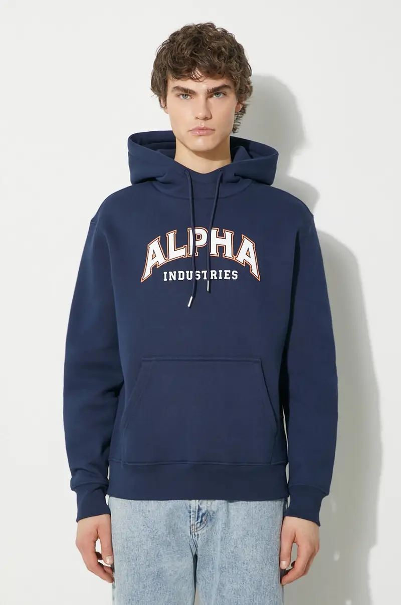 felpa College Hoody uomo colore blu navy con cappuccio 146331