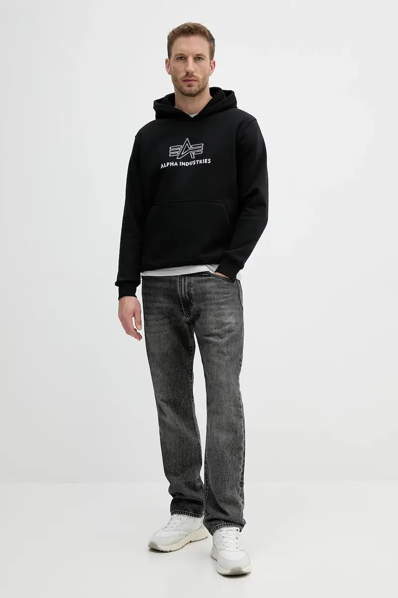 felpa uomo colore nero con cappuccio con applicazione 148346.373 miniatura 2