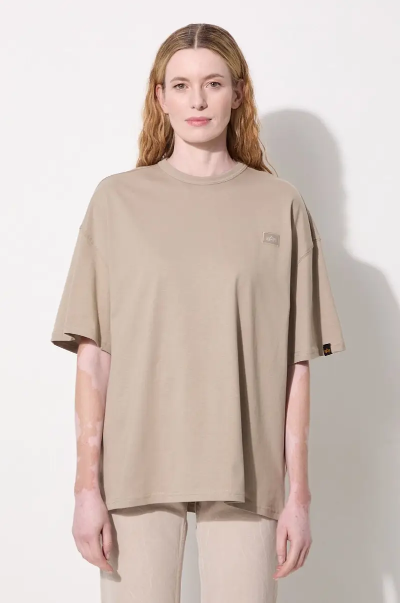 Maglietta Alpha Industries in cotone Essentials RL donna colore beige 146061