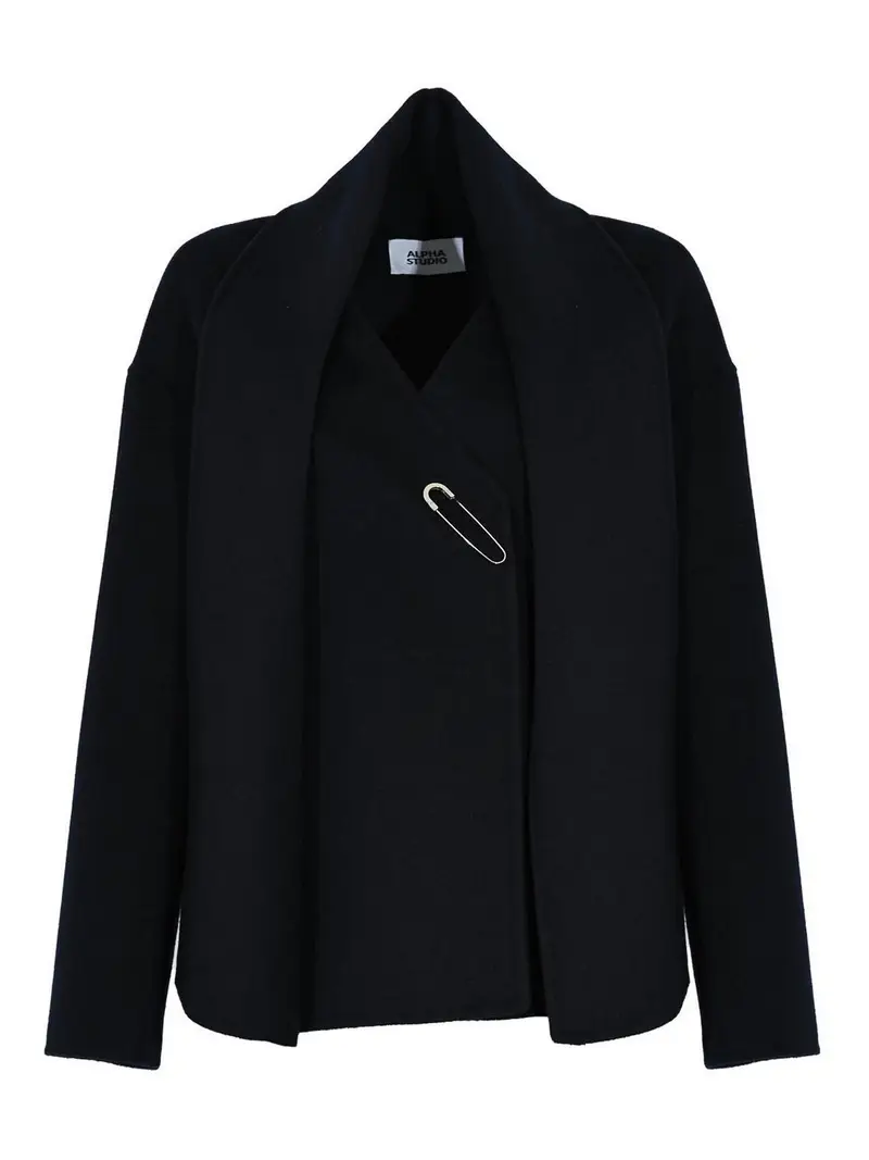 Cappotto In Lana Con Collo A Sciarpa Blu