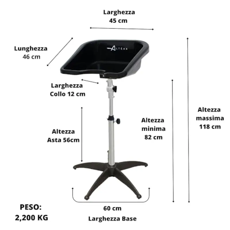 Altéax Lavatesta Portatile Per Parrucchieri, Regolabile in Altezza e Inclinazione – Dal Design Ergonomico può Essere Utilizzato Come Lavatesta per Disabili - Lavatesta Parrucchiera Professionali miniatura 3