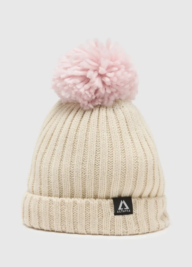 Berretto In Maglia A Coste Con Pompon Altavia With Deborah Compagnoni, Unisex, Bianco miniatura 3