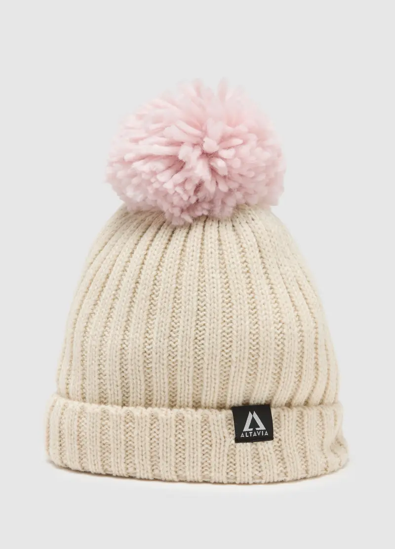 Berretto In Maglia A Coste Con Pompon Altavia With Deborah Compagnoni, Unisex, Bianco miniatura 3