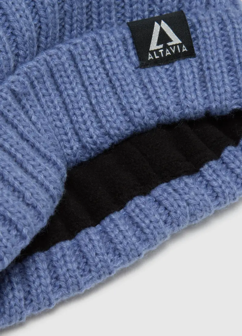 Berretto In Maglia A Coste Con Pompon Altavia With Deborah Compagnoni, Unisex, Blu miniatura 2