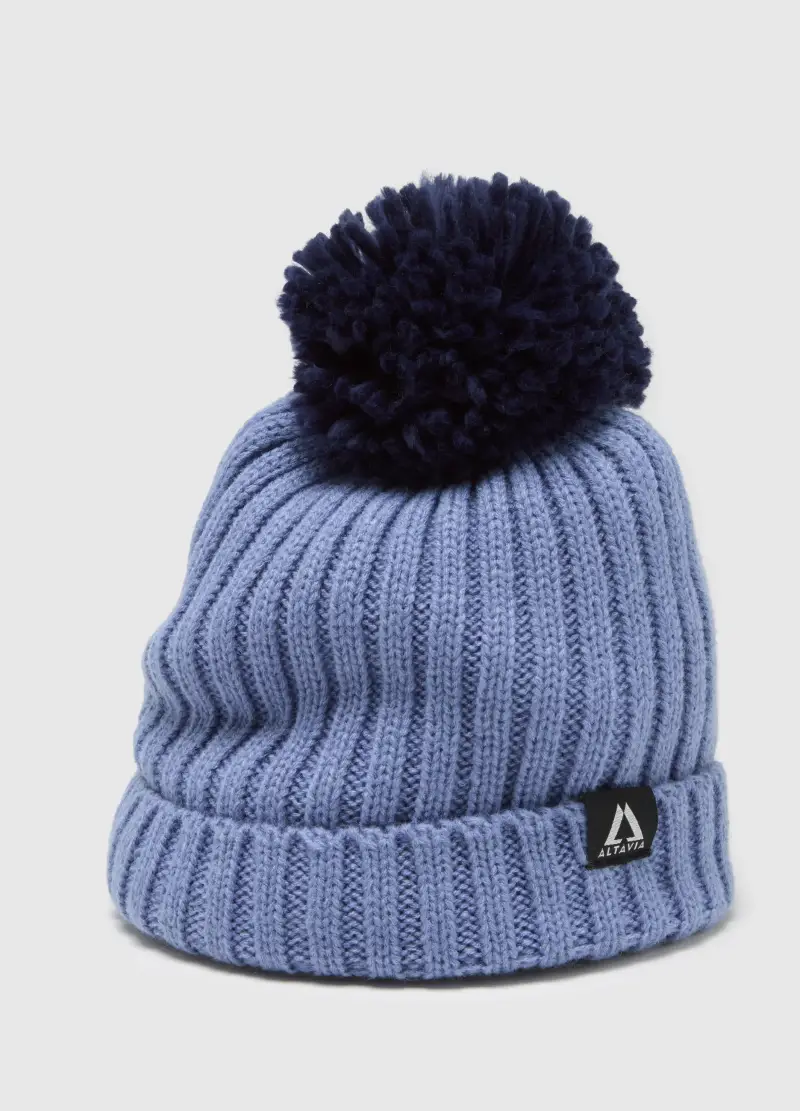 Berretto In Maglia A Coste Con Pompon Altavia With Deborah Compagnoni, Unisex, Blu miniatura 3