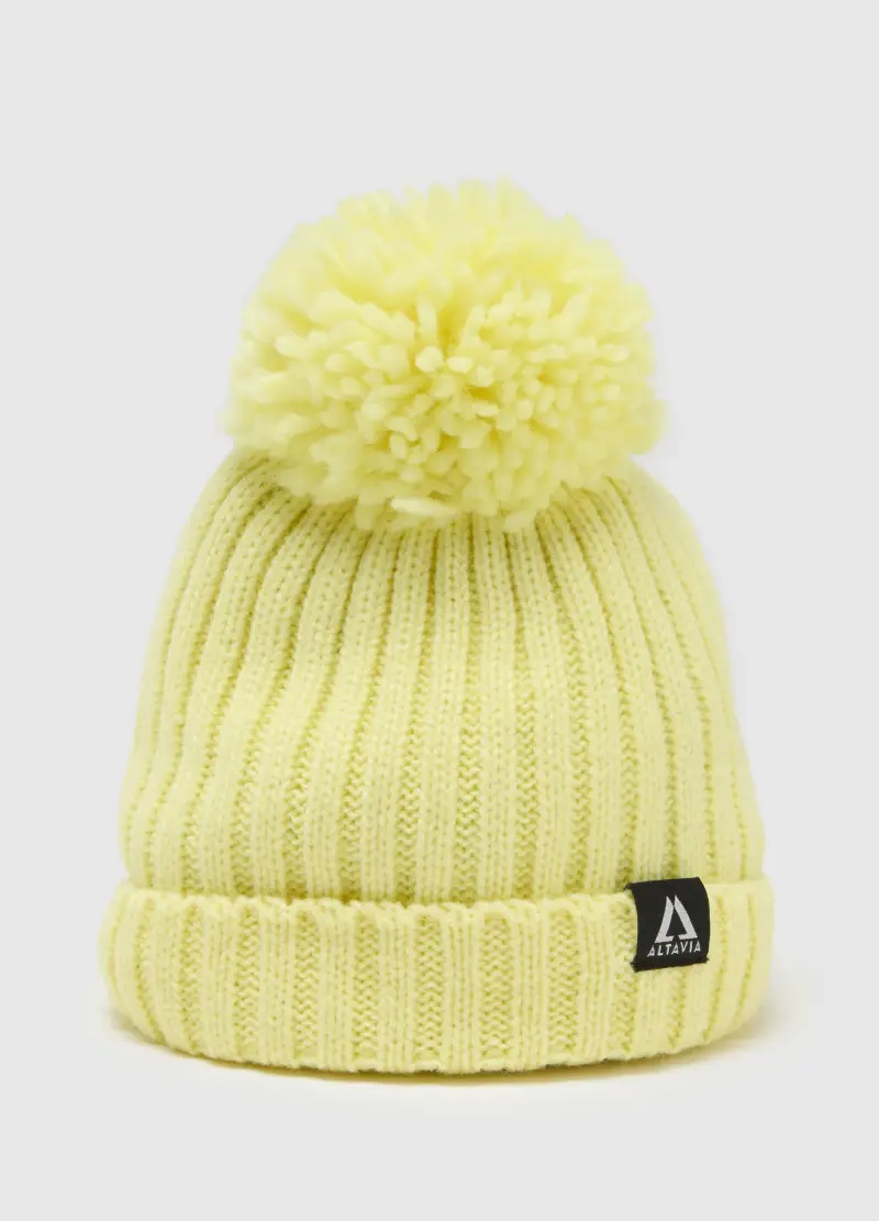 Berretto In Maglia A Coste Con Pompon Altavia With Deborah Compagnoni, Unisex, Giallo miniatura 3
