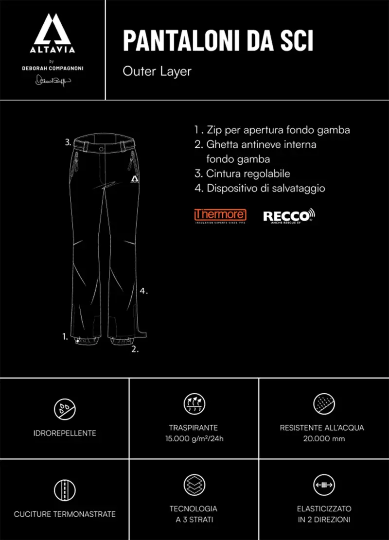 Pantaloni Da Sci Altavia With Deborah Compagnoni, Donna, Nero miniatura 3