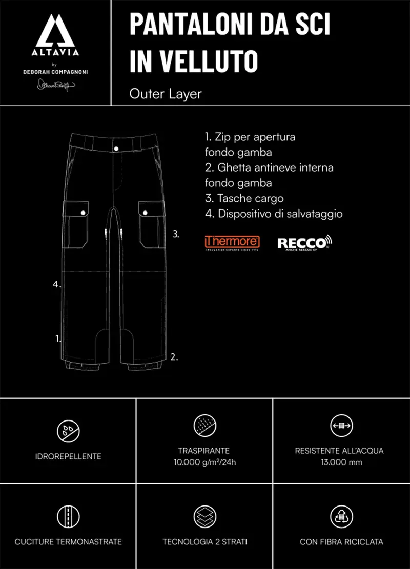 Pantaloni Da Sci In Velluto Altavia With Deborah Compagnoni, Unisex, Blu miniatura 3