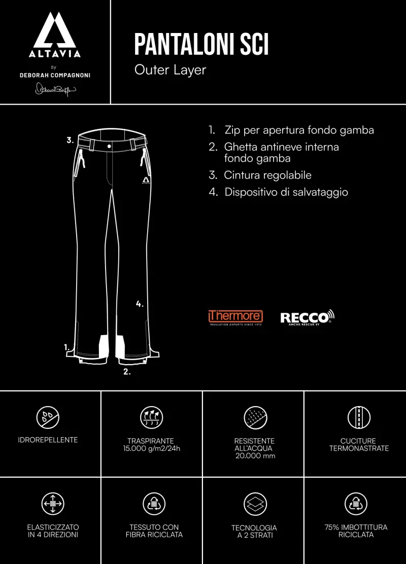 Pantaloni Da Sci Termici Altavia With Deborah Compagnoni, Donna, Nero miniatura 3