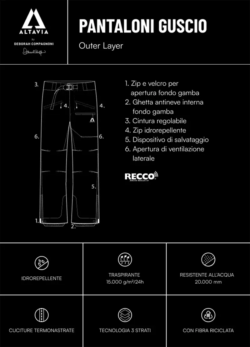 Pantaloni Guscio Altavia With Deborah Compagnoni, Unisex, Blu miniatura 3