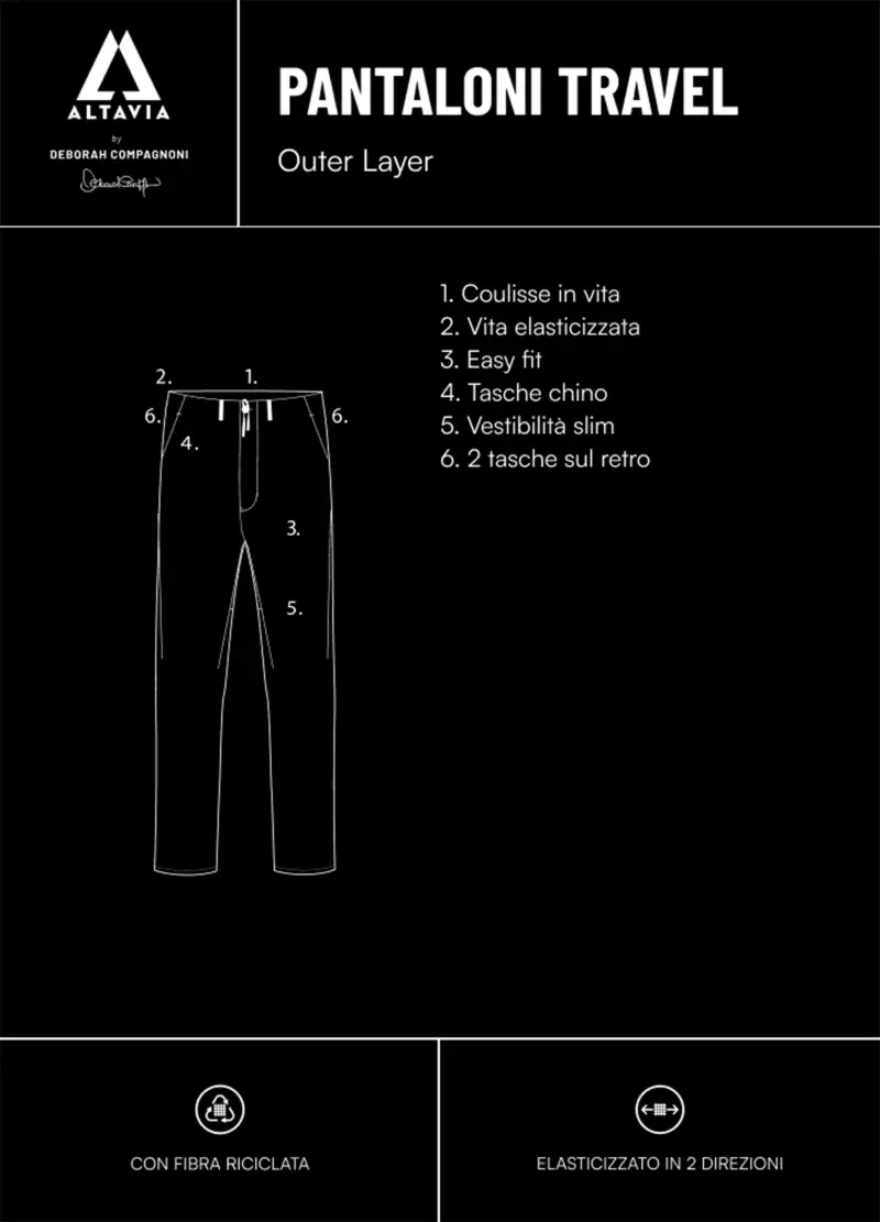 Pantaloni Travel Altavia With Deborah Compagnoni, Unisex, Nero miniatura 3