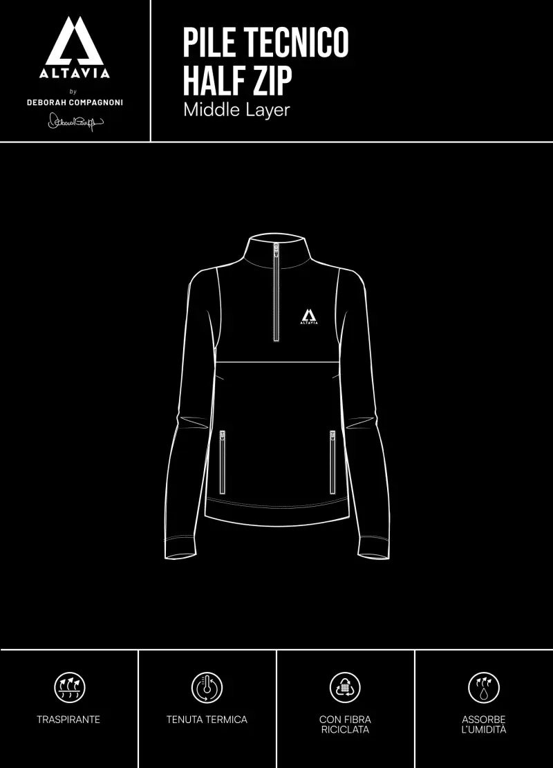 Pile Tecnico Half Zip Altavia With Deborah Compagnoni, Uomo, Blu miniatura 3