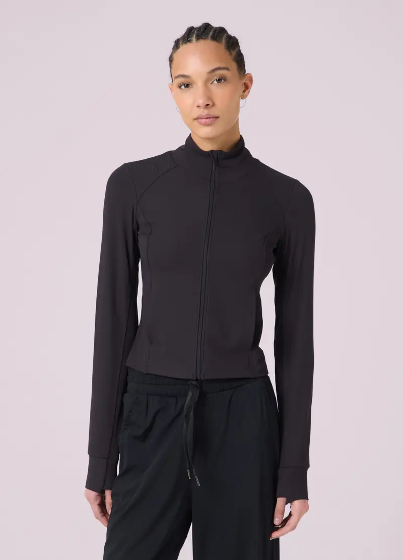 Full-zip Sportiva In Tessuto Elasticizzato A Costine Altavia Studio, Donna, Nero miniatura 2